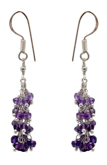 Amethyst Gemstone Faceted Beaded Earring In .925 Sterling Silver ES-1722