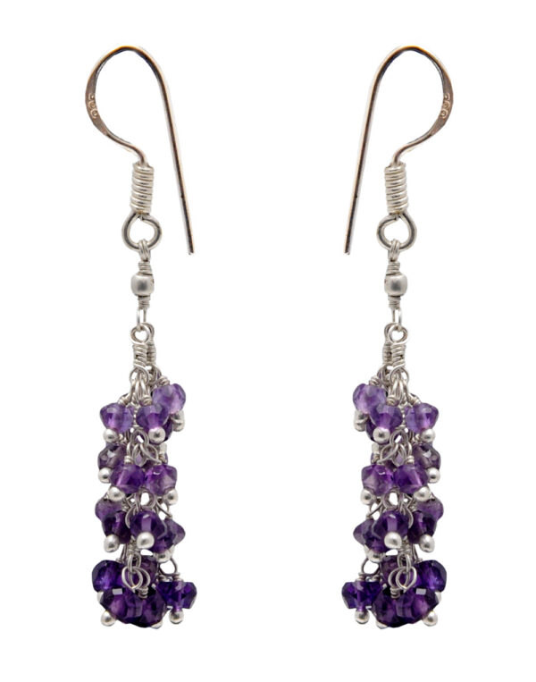 Amethyst Gemstone Faceted Beaded Earring In .925 Sterling Silver ES-1722