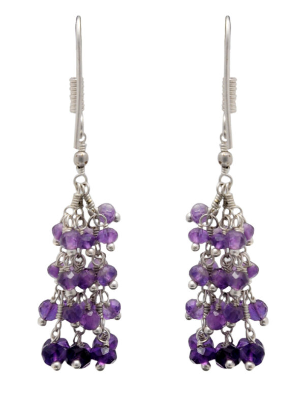 Amethyst Gemstone Faceted Beaded Earring In .925 Sterling Silver ES-1722