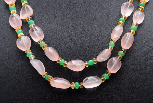 2 Rows Rose Quartz, Chrysoprase & Lemon Topaz Gemstone Necklace NS-1723