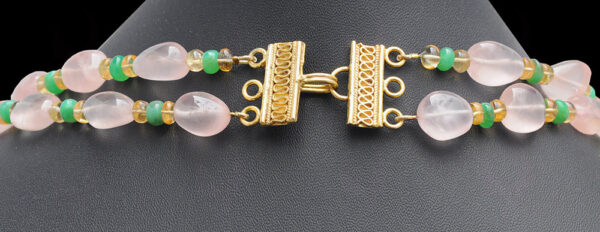 2 Rows Rose Quartz, Chrysoprase & Lemon Topaz Gemstone Necklace NS-1723