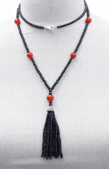 42″ Inches Blue Sapphire & Carnelian Gemstone Beaded Necklace NS-1725