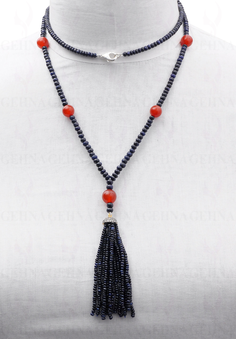 42" Inches Blue Sapphire & Carnelian Gemstone Beaded Necklace NS-1725