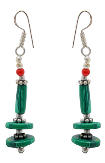 Malachite & Coral Gemstone Beaded Earring In .925 Sterling Silver ES-1725