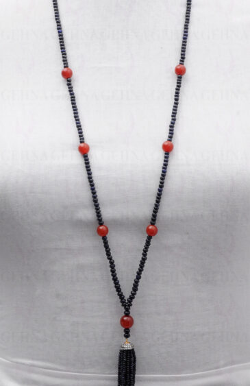 42″ Inches Blue Sapphire & Carnelian Gemstone Beaded Necklace NS-1725