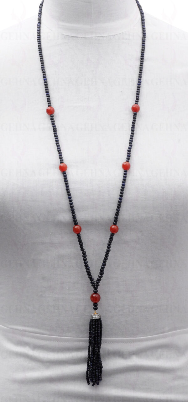 42" Inches Blue Sapphire & Carnelian Gemstone Beaded Necklace NS-1725