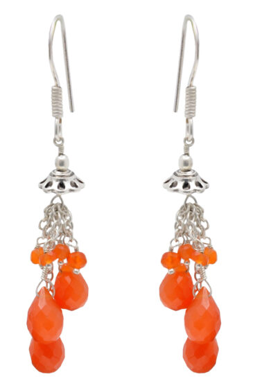 Carnelian Gemstone Drop Shape Beaded Earring In .925 Sterling Silver ES-1726