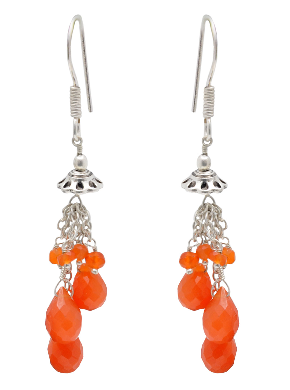 Carnelian Gemstone Drop Shape Beaded Earring In .925 Sterling Silver ES-1726