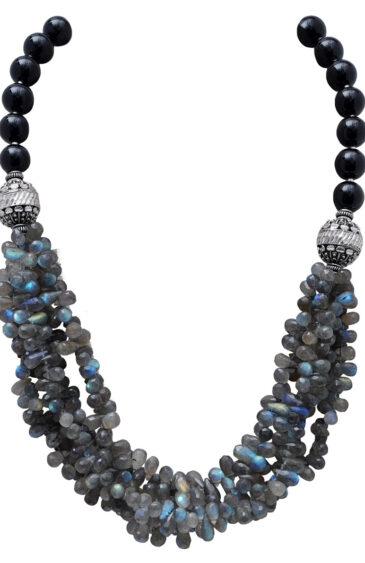 Labradorite Drop & Black Onyx Gemstone Beaded Necklace NS-1727