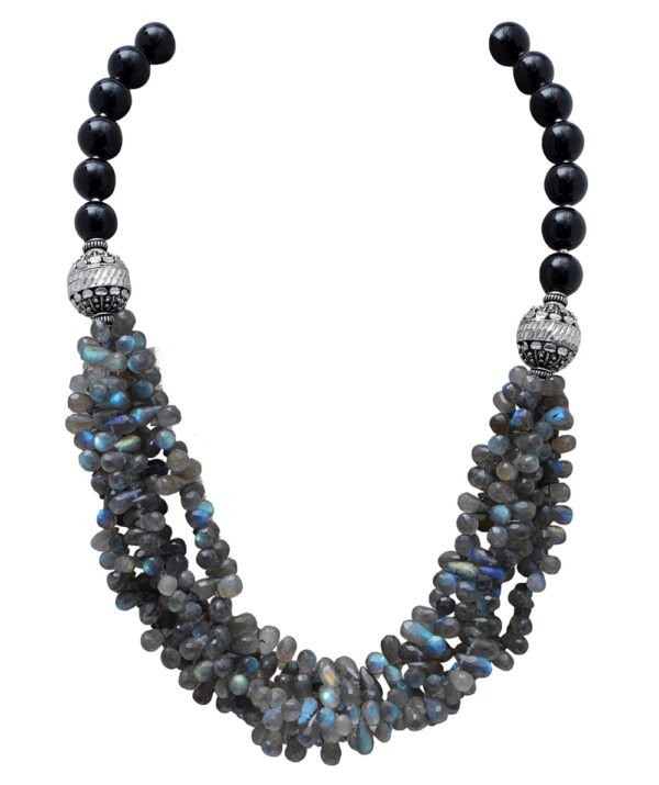 Labradorite Drop & Black Onyx Gemstone Beaded Necklace NS-1727