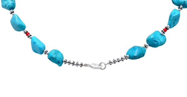 Turquoise & Coral Gemstone With Silver Element Beaded Necklace NS-1728