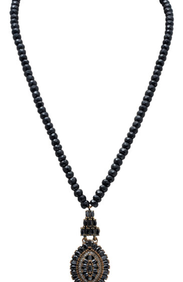 Black Spinel Gemstone Faceted Bead Necklace With Silver Element NS-1729