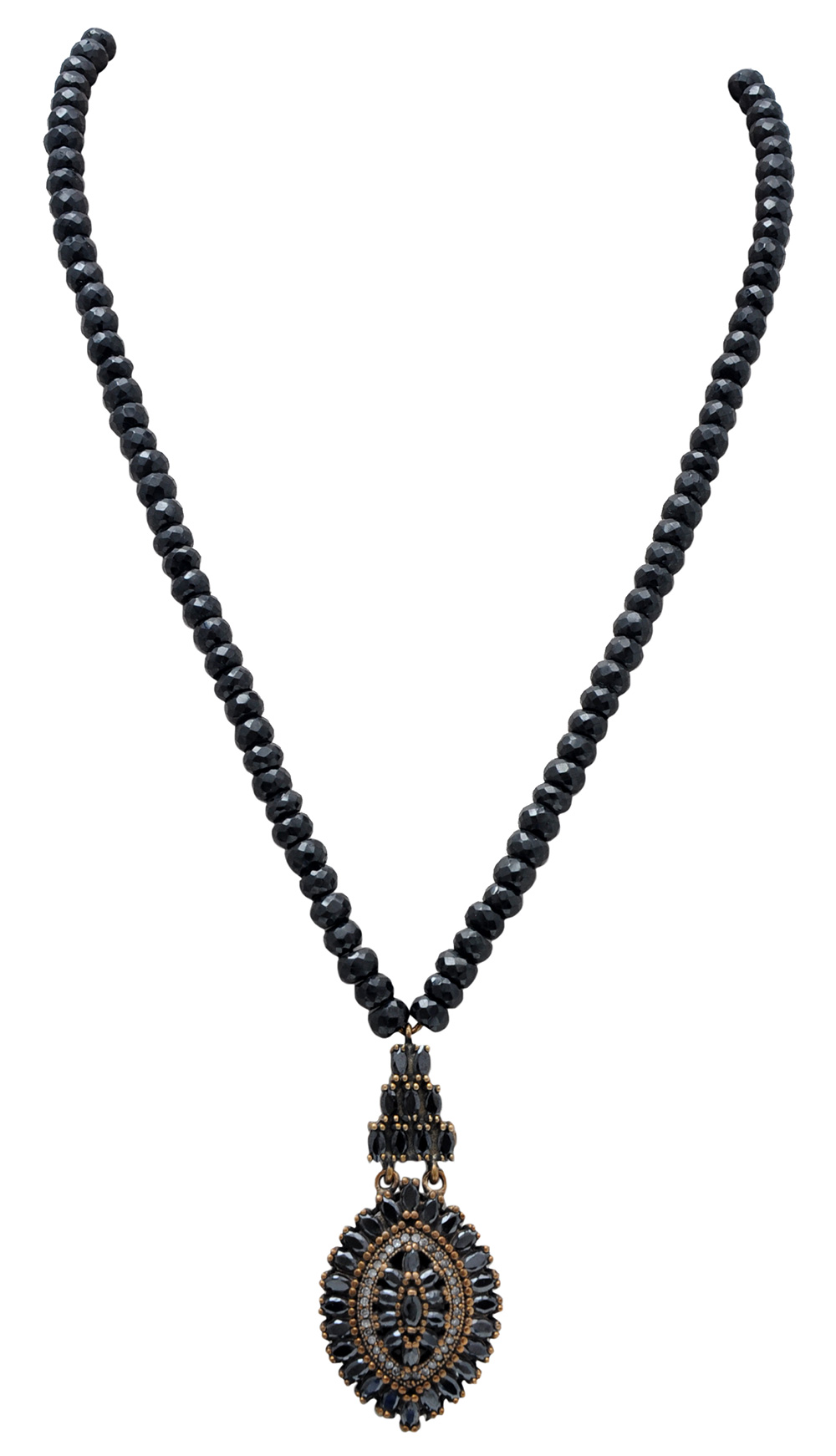 Black Spinel Gemstone Faceted Bead Necklace With Silver Element NS-1729