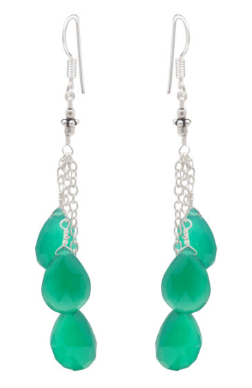 Green Onyx Gemstone Faceted Almond Shaped Earring In .925 Sterling Silver ES-1730
