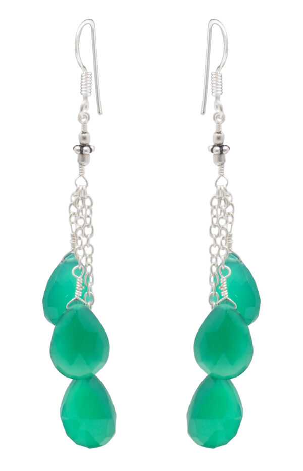 Green Onyx Gemstone Faceted Almond Shaped Earring In .925 Sterling Silver ES-1730