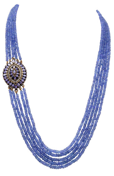 5 Rows of Tanzanite Gemstone Faceted Bead Necklace With Silver Element NS-1730