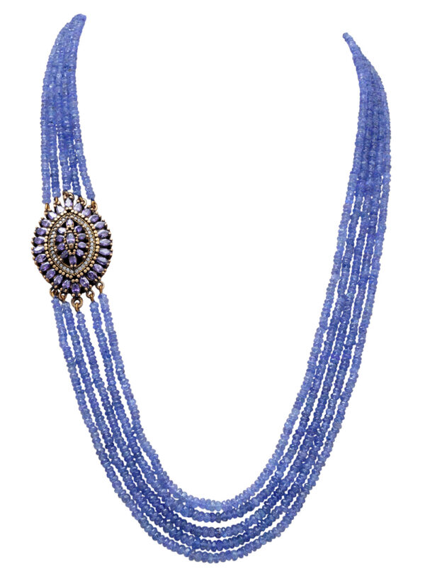 5 Rows of Tanzanite Gemstone Faceted Bead Necklace With Silver Element NS-1730