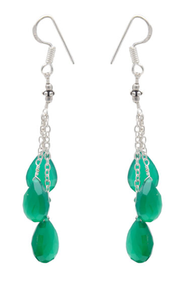 Green Onyx Gemstone Faceted Almond Shaped Earring In .925 Sterling Silver ES-1730