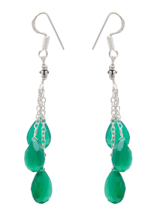 Green Onyx Gemstone Faceted Almond Shaped Earring In .925 Sterling Silver ES-1730