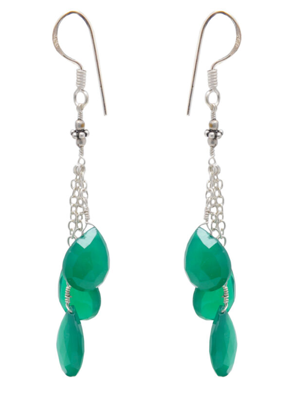 Green Onyx Gemstone Faceted Almond Shaped Earring In .925 Sterling Silver ES-1730