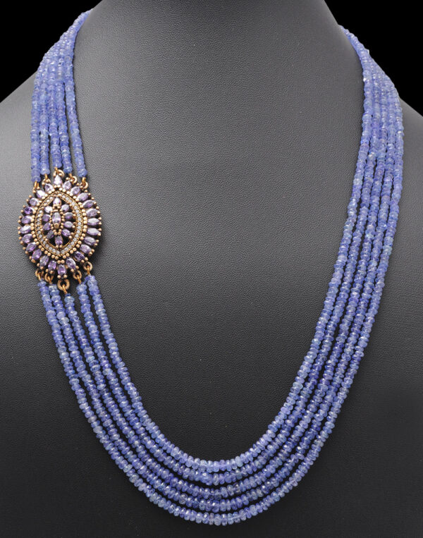 5 Rows of Tanzanite Gemstone Faceted Bead Necklace With Silver Element NS-1730