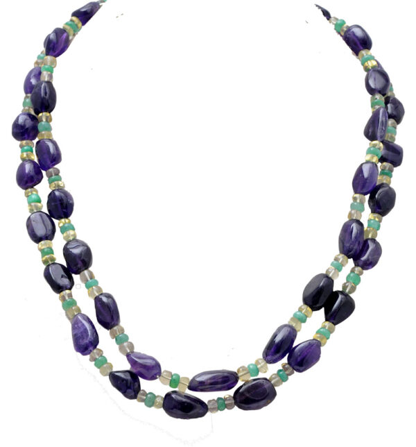 Emerald, Amethyst & Lemon Topaz Gemstone Beaded Necklace NS-1731