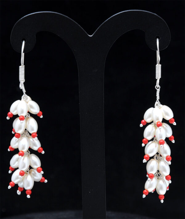 Pearl & Red Jasper Beaded Earring In 925 Sterling Silver ES-1731