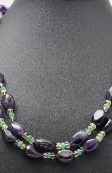 Emerald, Amethyst & Lemon Topaz Gemstone Beaded Necklace NS-1731