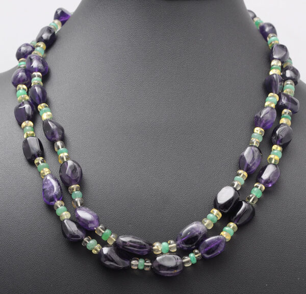 Emerald, Amethyst & Lemon Topaz Gemstone Beaded Necklace NS-1731