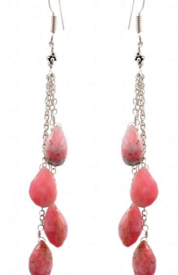 Rhodochrosite Gemstone Almond Shape Bead Earrings ES-1736
