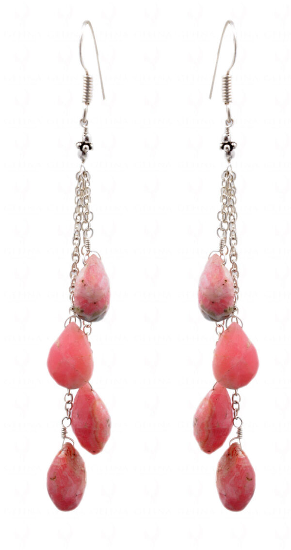 Rhodochrosite Gemstone Almond Shape Bead Earrings ES-1736