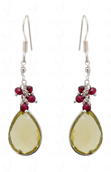 Lemon Topaz & Red Garnet Gemstone Bead Earrings ES-1739