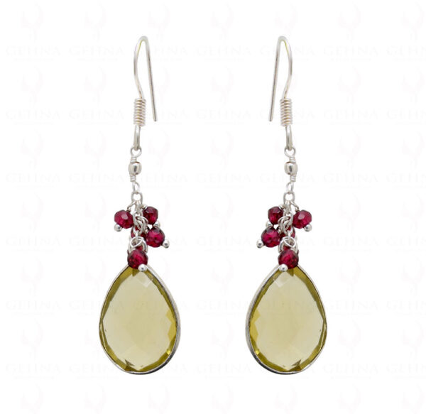 Lemon Topaz & Red Garnet Gemstone Bead Earrings ES-1739