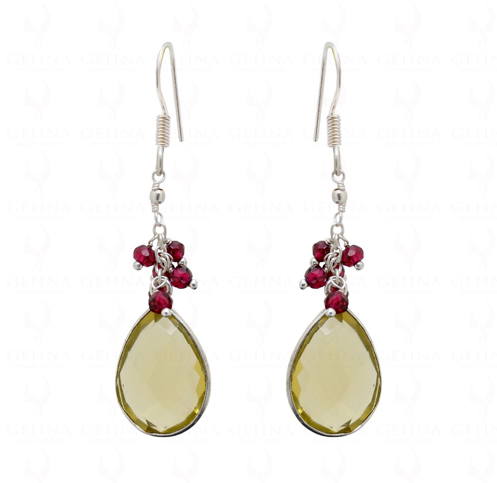 Lemon Topaz & Red Garnet Gemstone Bead Earrings ES-1739