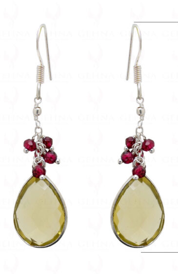 Lemon Topaz & Red Garnet Gemstone Bead Earrings ES-1739
