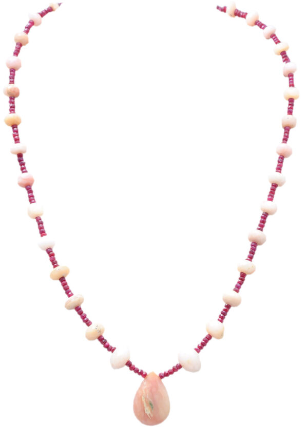 Ruby & Opal Gemstone faceted Round Shape Bead Necklace NS-1740