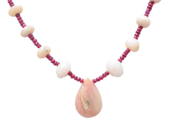 Ruby & Opal Gemstone faceted Round Shape Bead Necklace NS-1740