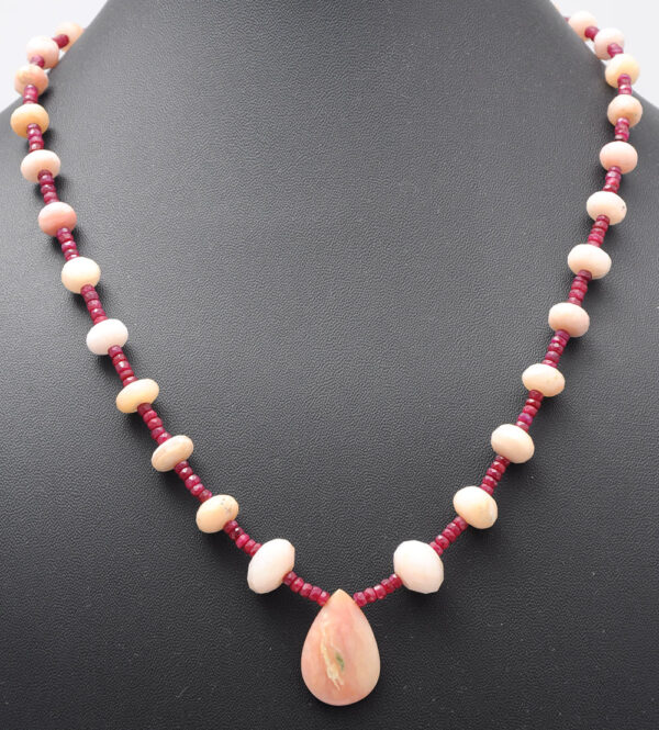 Ruby & Opal Gemstone faceted Round Shape Bead Necklace NS-1740