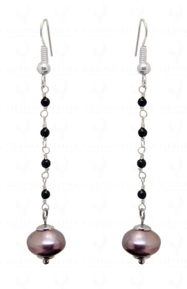 Burgundy Colour Pearl & Black Spinel Bead Earrings ES-1741