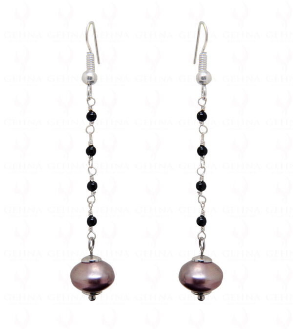 Burgundy Colour Pearl & Black Spinel Bead Earrings ES-1741