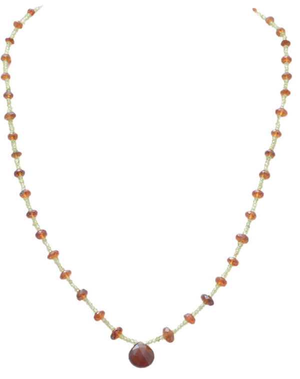 Hessonite Garnet & Peridot Gemstone Faceted Bead Necklace NS-1741