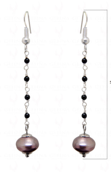 Burgundy Colour Pearl & Black Spinel Bead Earrings ES-1741