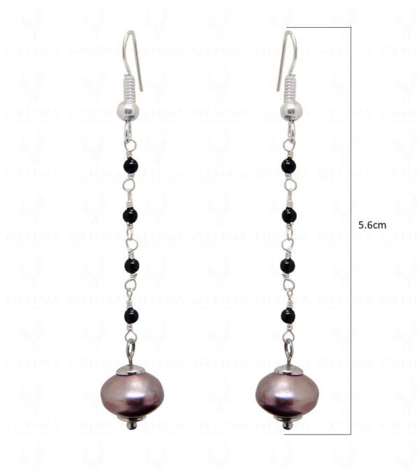 Burgundy Colour Pearl & Black Spinel Bead Earrings ES-1741