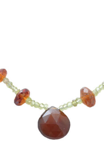 Hessonite Garnet & Peridot Gemstone Faceted Bead Necklace NS-1741