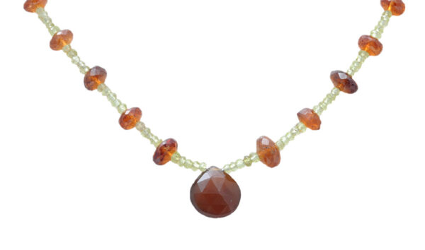 Hessonite Garnet & Peridot Gemstone Faceted Bead Necklace NS-1741