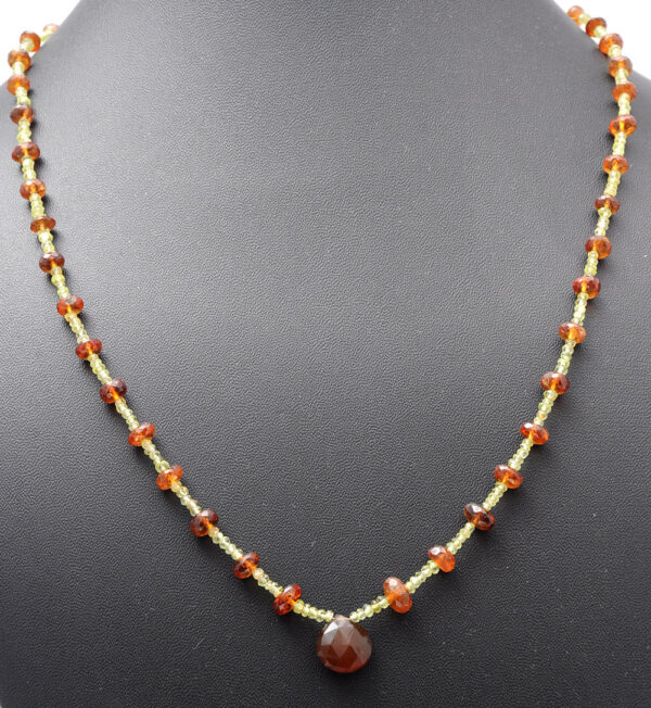 Hessonite Garnet & Peridot Gemstone Faceted Bead Necklace NS-1741