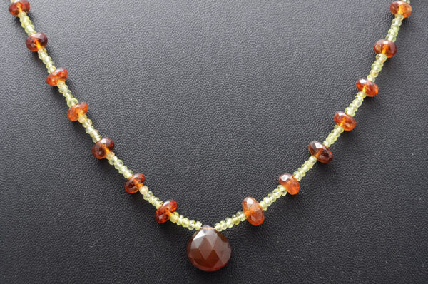 Hessonite Garnet & Peridot Gemstone Faceted Bead Necklace NS-1741