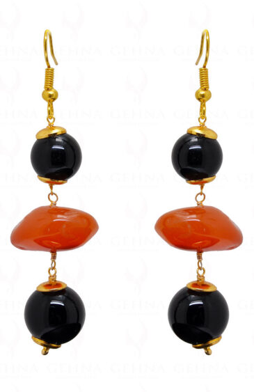 Black Onyx & Carnelian Gemstone Bead Earrings ES-1742