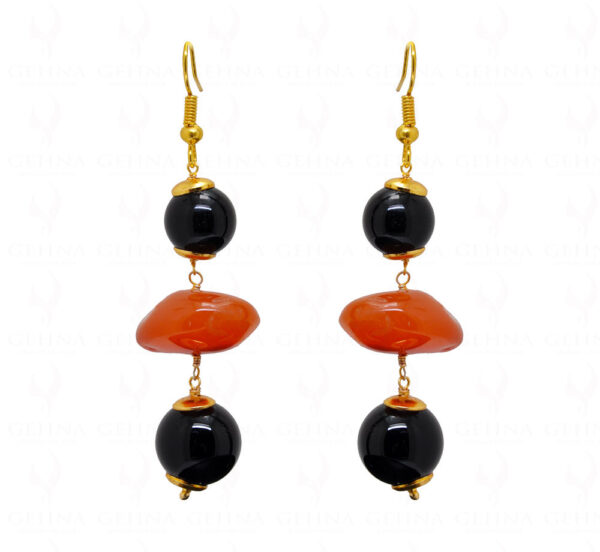 Black Onyx & Carnelian Gemstone Bead Earrings ES-1742