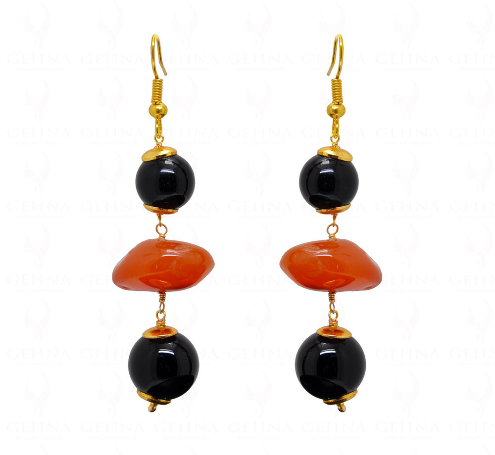 Black Onyx & Carnelian Gemstone Bead Earrings ES-1742